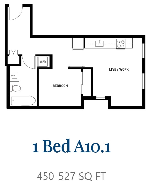Floor plan for 1 bed, 1 bath, 460 sqft